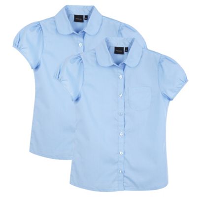 Pack of two girl's blue fitted school blouses